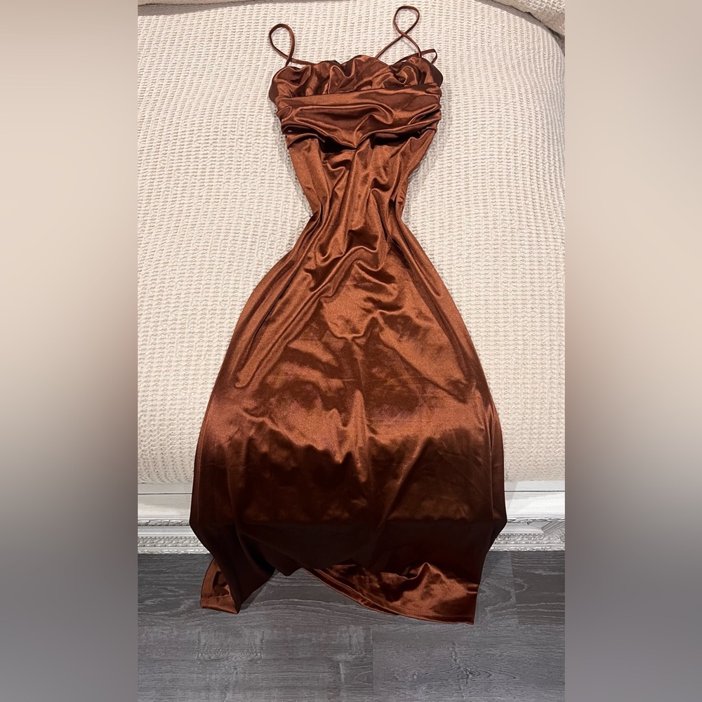 Elegant Brown Satin Dress
